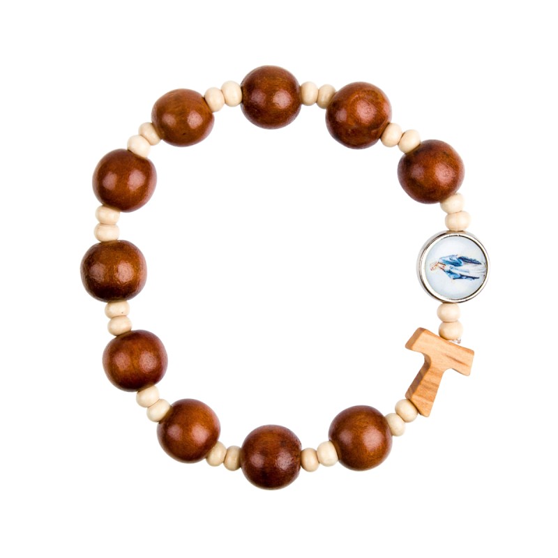 Bracelet dizainier sur élastique grains en bois Ø 1 cm, avec croix de Taux, à personnaliser avec une résine.