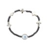 Bracelet sur elastique grains hematite Ø 3 mm et croix avec croix medaille resine VM
