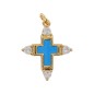 Croix de cou avec centre emaille, doree superieur avec zircon cubique, hauteur 2 cm. Plusieurs couleurs.