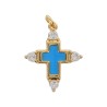 Croix de cou avec centre emaille, doree superieur avec zircon cubique, hauteur 2 cm. Plusieurs couleurs.