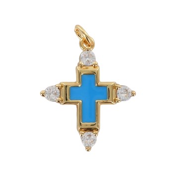 Croix de cou avec centre emaille, doree superieur avec zircon cubique, hauteur 2 cm. Plusieurs couleurs.