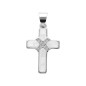 Croix de cou en nacre avec zirconium sertie sur metal couleur argentee H. 2 cm.