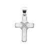 Croix de cou en nacre avec zirconium sertie sur metal couleur argentee H. 2 cm.