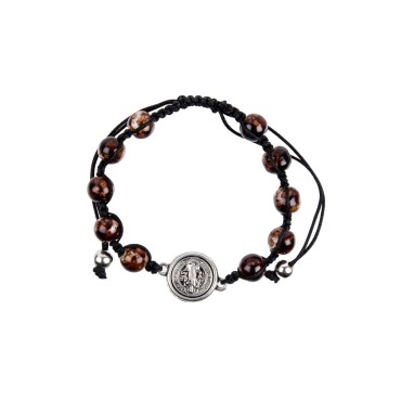 Bracelet dizainier sur corde reglable avec medaille de saint Benoit, Ø 8 mm.