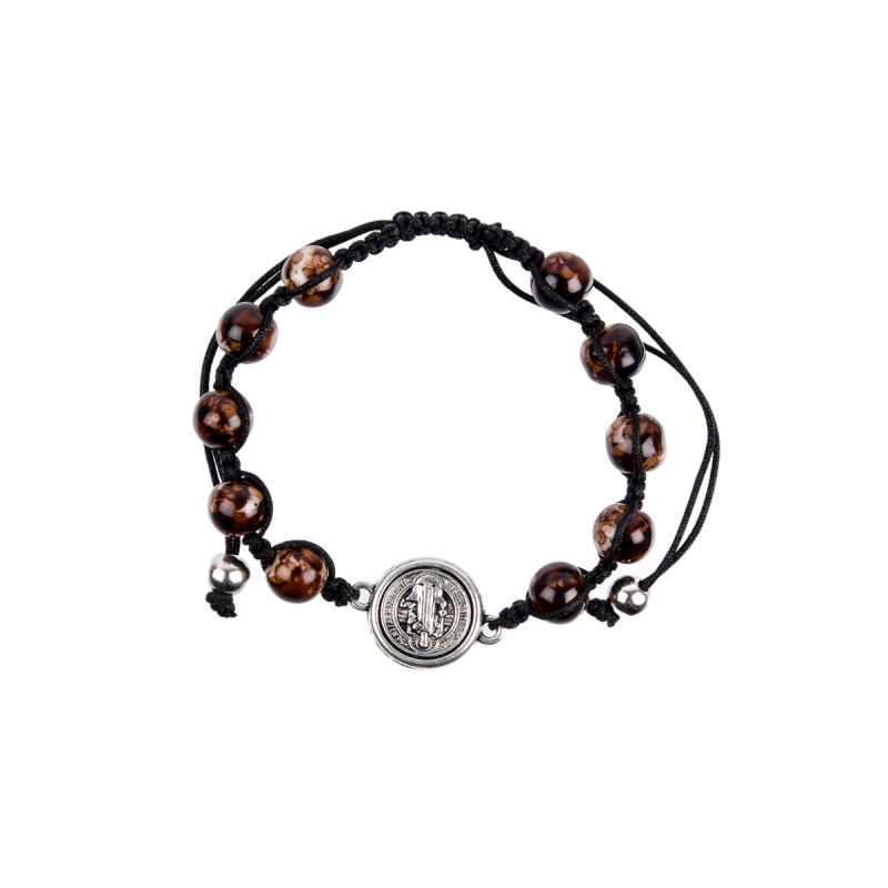 Bracelet dizainier sur corde reglable avec medaille de saint Benoit, Ø 8 mm.