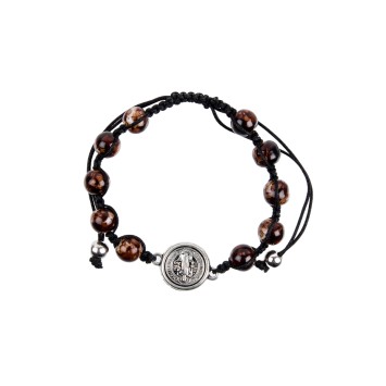 Bracelet dizainier sur corde reglable avec medaille de saint Benoit, Ø 8 mm.
