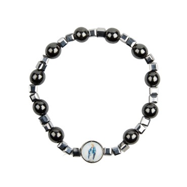 Bracelet dizainier sur élastique grains en hématite Ø 8 mm, résine V Miraculeuse.