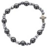 Bracelet dizainier sur élastique grains en hématite Ø 8 mm, résine V Miraculeuse.