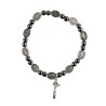 Bracelet dizainier sur elastique avec medailles de saint Benoit et grains en hematite, Ø 7 mm, avec croix de St Benoit.