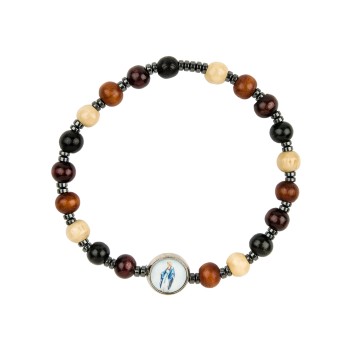Bracelet sur élastique grains bois couleurs assorties, Ø 8 mm, à personnaliser avec une résine.