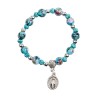 Bracelet dizainier sur elastique pour enfant avec grains marbres Ø 6 mm et medaille Vierge Miraculeuse