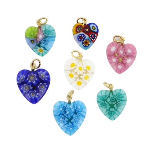 Pendentif coeur en veritable verre de Murano H. 2 cm, livre en boite.