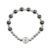 Bracelet dizainier sur élastique grains en hématite Ø 8 mm et coupelles couleur argentée, à personnaliser avec une résine.