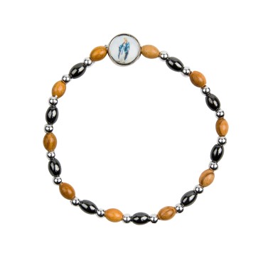 Bracelet dizainier sur elastique grains bois d olivier et hematite Ø 6 mm, a personnaliser avec une resine.