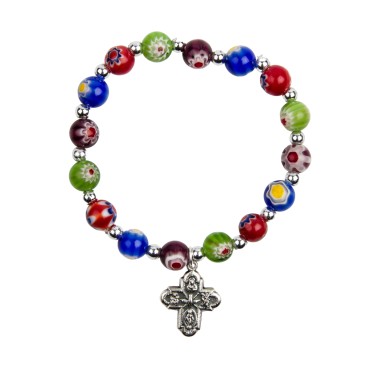 Bracelet sur élastique grains style Murano Ø 8 mm, avec croix métal.