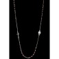 Collier chaine couleur argentee L. 50 cm avec croix et medaille V.Miraculeuse, grains semi cristal Ø 3 mm, livre boite.