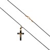 Collier avec cordon, croix en hématite et Christ de couleur doré avec fermoir.