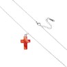Collier avec croix en pierre naturelle H 2.4 cm sur chaine maille forcat en acier inoxydable L. 45 cm ajustable.