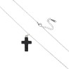 Collier avec croix en pierre naturelle H 2.4 cm sur chaine maille forcat en acier inoxydable L. 45 cm ajustable.