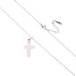 Collier avec croix en pierre naturelle H 2.4 cm sur chaine maille forcat en acier inoxydable L. 45 cm ajustable.
