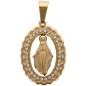 Medaille ovale de la Vierge Miraculeuse couleur doree en acier inoxydable avec strass H. 2,4 cm
