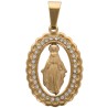 Medaille ovale de la Vierge Miraculeuse couleur doree en acier inoxydable avec strass H. 2,4 cm