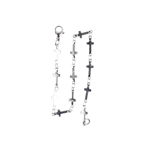 Bracelet sur chaine en acier inoxydable grains forme croix, Ø 5 mm - LOT DE 5