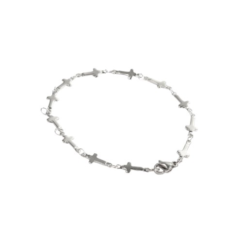 Bracelet sur chaine en acier inoxydable grains forme croix, Ø 5 mm - LOT DE 5