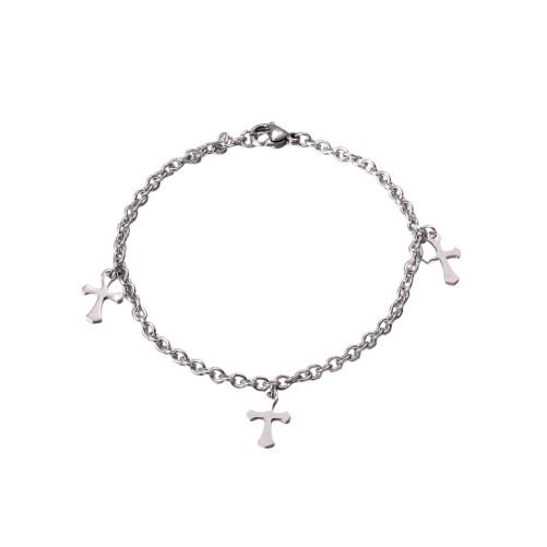 Bracelet sur chaine en acier inoxydable chaîne forçat avec croix 1 cm.