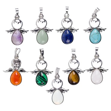 Pendentif ange en pierre naturelle ou synthetique sur support laiton H. 3,5 cm Livre en boite.