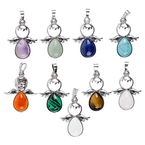 Pendentif ange en pierre naturelle ou synthetique sur support laiton H. 3,5 cm Livre en boite.