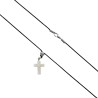 Croix de cou en nacre, H 2 cm sur cordon avec fermoir.