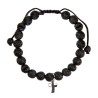 Bracelet sur corde réglable grains en pierre de lave naturelle Ø 7 mm avec croix en métal.