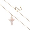 Collier surchaine reglable, acier inoxydable L 45 cm, croix avec 5 coeurs en pierres naturelles H. 3 cm. LOT DE 5 ASSORTIS