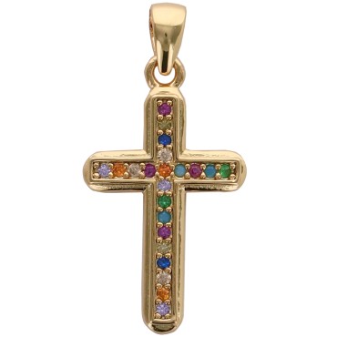 Croix de cou en laiton dore avec des zircons de differentes couleurs H 2 cm