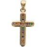 Croix de cou en laiton dore avec des zircons de differentes couleurs H 2 cm