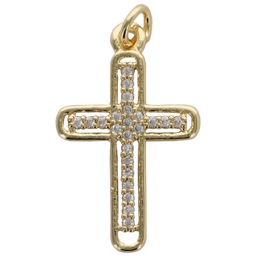 Croix de cou en laiton dore avec au centre croix avec zircon. H.2 cm