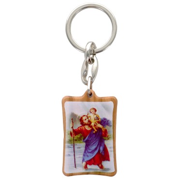 Portes-cles de saint Christophe en bois d olivier H. 4 x 3 cm