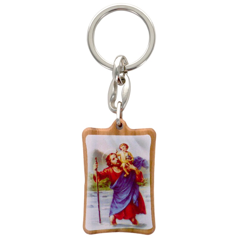 Portes-cles de saint Christophe en bois d olivier H. 4 x 3 cm