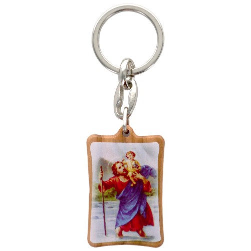 Portes-cles de saint Christophe en bois d olivier H. 4 x 3 cm