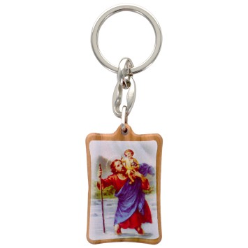 Portes-cles de saint Christophe en bois d olivier H. 4 x 3 cm