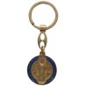 Porte-clés en métal couleur dorée et bleue de saint Benoit Ø 3 cm.