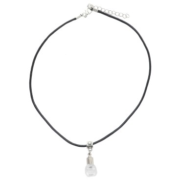 Collier cordon noir reglable avec pendentif flacon d eau de Lourdes. Livre pochette.