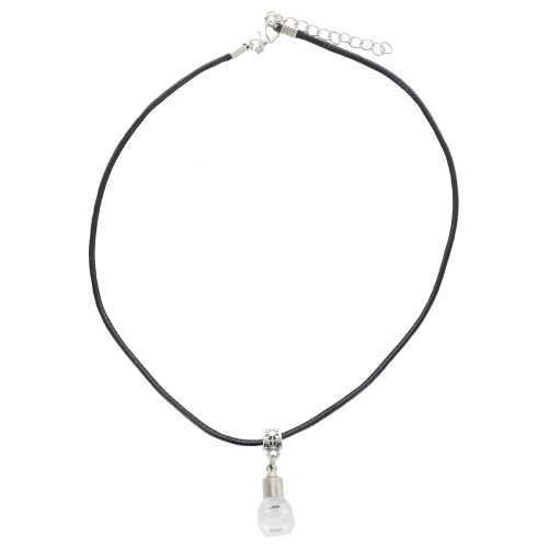 Collier cordon noir reglable avec pendentif flacon d eau de Lourdes. Livre pochette.
