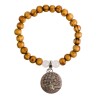 Bracelet sur elastique grains en bois grains pierre Ø 8 mm, medaille metal arbre de vie.