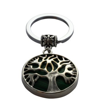 Porte-cles Arbre de vie Ø 2.6 cm avec pierre naturelle assortie, LOT DE 5
