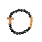 Bracelet sur élastique grains bois et grains noir en verre, Ø 8 mm, avec croix de Taux bois