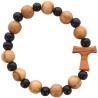 Bracelet sur elastique en bois avec grains marron et noir, Ø 10 mm / 7 mm, avec croix de Taux