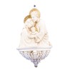 Benitier de la Sainte Famille en resine blanche et decor couleur doree a suspendre H. 22 cm.