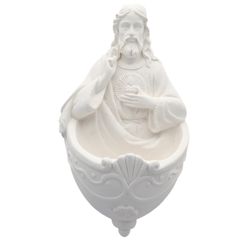 Bénitier blanc du sacre cœur de jésus a suspendre H. 14 cm.